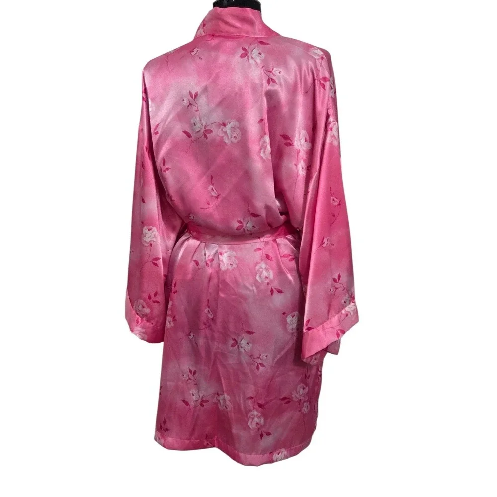 Vintage‎ Inner Most Lingerie Robe Pink Satin Silky Kimono Floral Coquette Size L